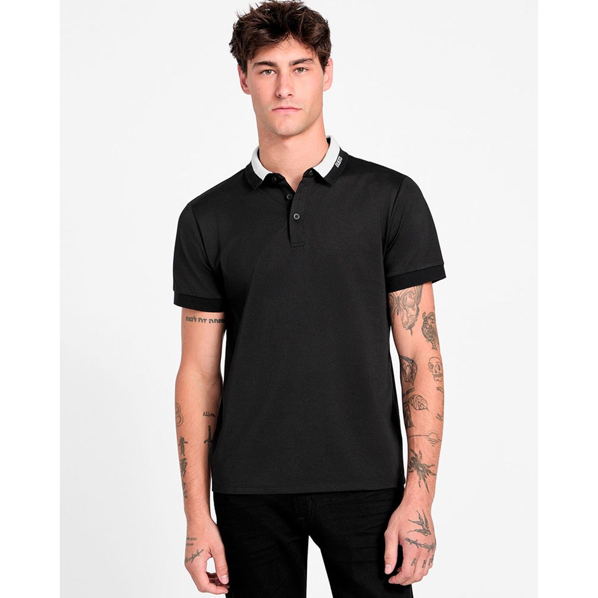 GUESS - Polera Ss Paul Guess Collar Polo Negro