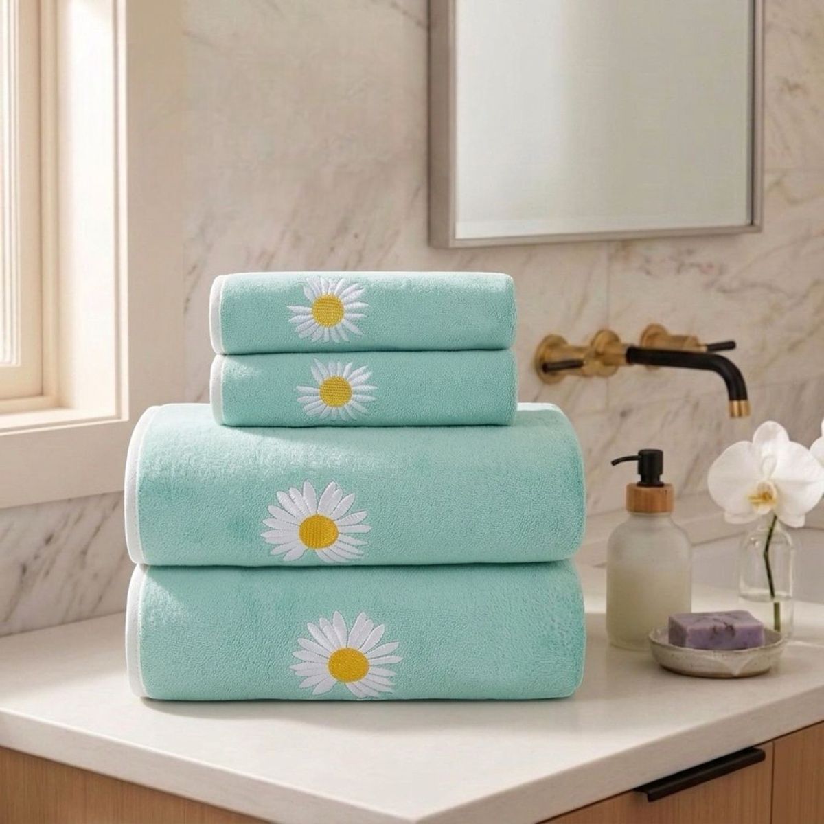 GENERICO - Set de 4 Toallas con Bordado Ultra Absorbentes – Estilo Spa Verde