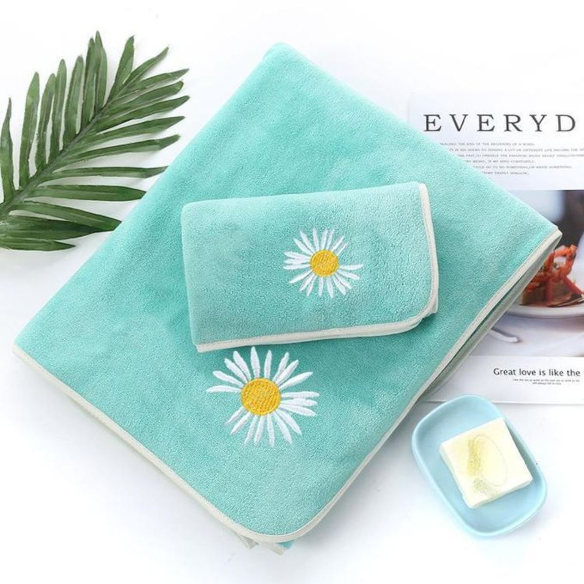 GENERICO - Set de 4 Toallas con Bordado Ultra Absorbentes – Estilo Spa Verde