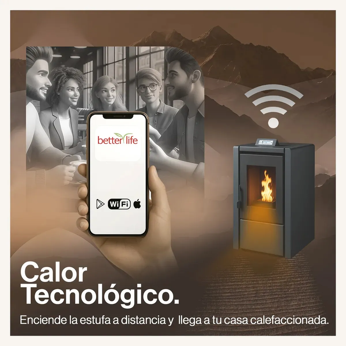 Estufa Pellet 6,2 Kw 100 M2 Wifi Burdeo + Kit De Instalación, marca BETTERLIFE - Foto 2