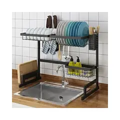 GENERICO - Escurridor Kitchen Rack Acero Inoxidable 2 Niveles Negro 85cm Secaplatos