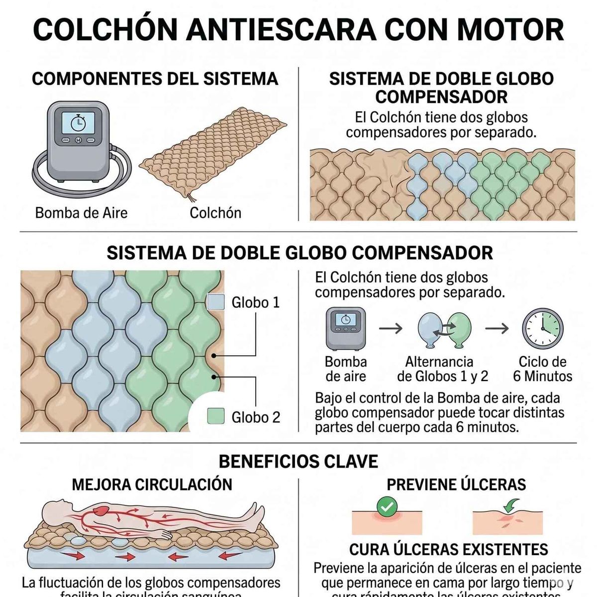 GENERICO - Colchón Anti Escaras Con Motor Para Prevención De Úlcera