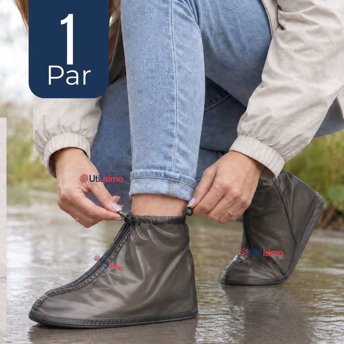 UTILISIMO - Fundas Cubre Calzado Impermeables Aislante Lluvia Negro Mujer 1 Par