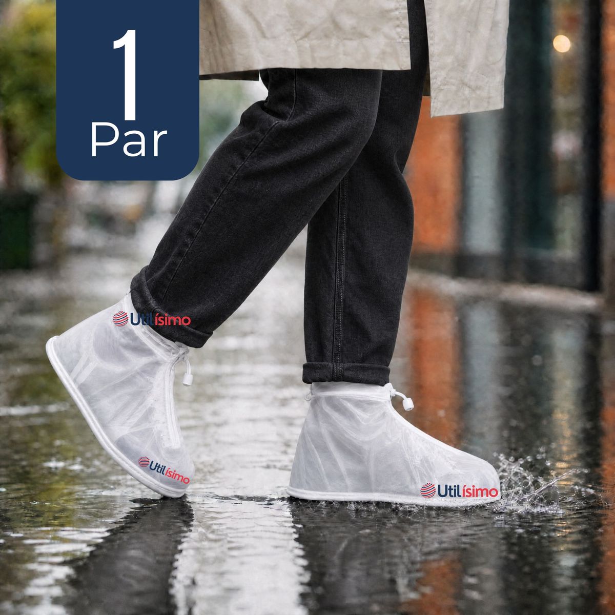 UTILISIMO - Fundas Cubre Calzado Impermeables Aislante Lluvia Blanco Hombre 1 Par