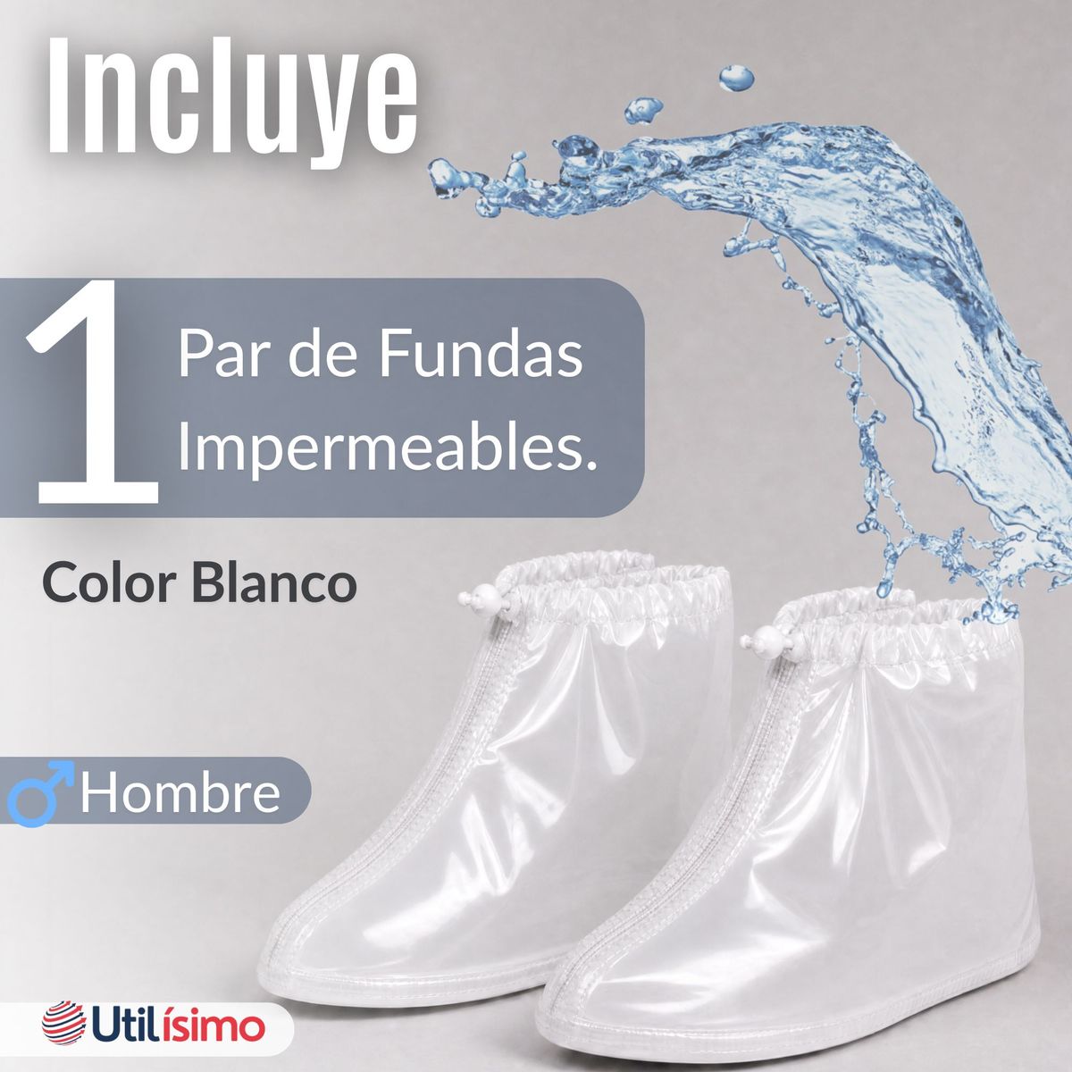 UTILISIMO - Fundas Cubre Calzado Impermeables Aislante Lluvia Blanco Hombre 1 Par