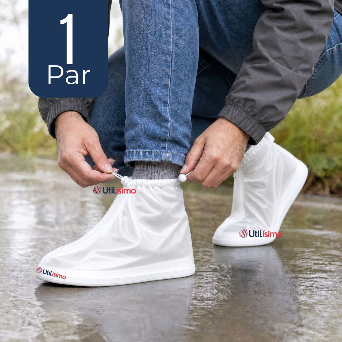 UTILISIMO - Fundas Cubre Calzado Impermeables Aislante Lluvia Blanco Hombre 1 Par