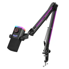 FIFINE - Microfono AM8PROT USB XLR Dinamico RGB Con Brazo Podcast Streaming Gaming Estudio Profesional