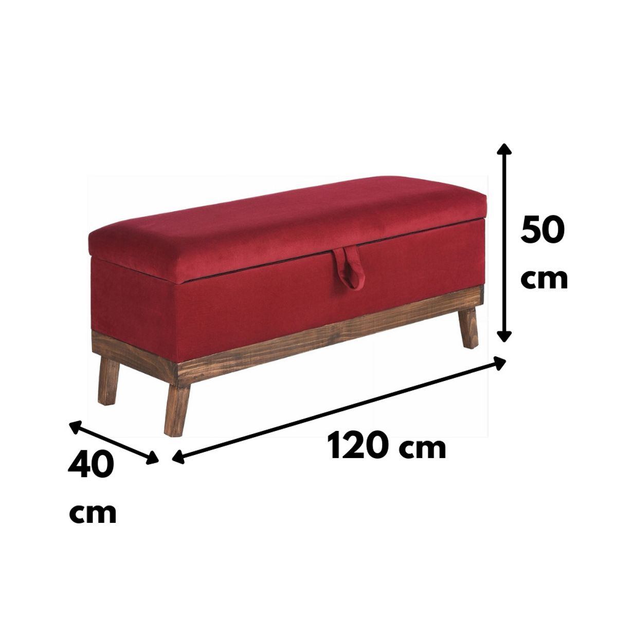 GENERICO - Banqueta con Baúl Rojo Felpa MaxiCosas120x40x50 cm Tapizada con Almacenaje