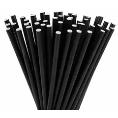 GENERICO - Pack 100 Bombilla De Papel Negro 20cm Negro