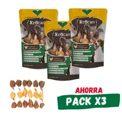KROCAN - Snack Perro I Pack 3 Brochetas De Pato Pollo Vacuno 100gr I Krocan®