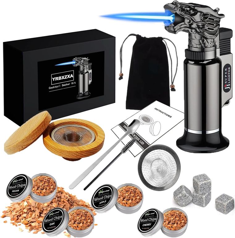 PUREPOWER Set Ahumador para tragos,Ahumador de Whisky, Ahumador de Cocteles (sin Butano), con 6 Sabor Ahumado