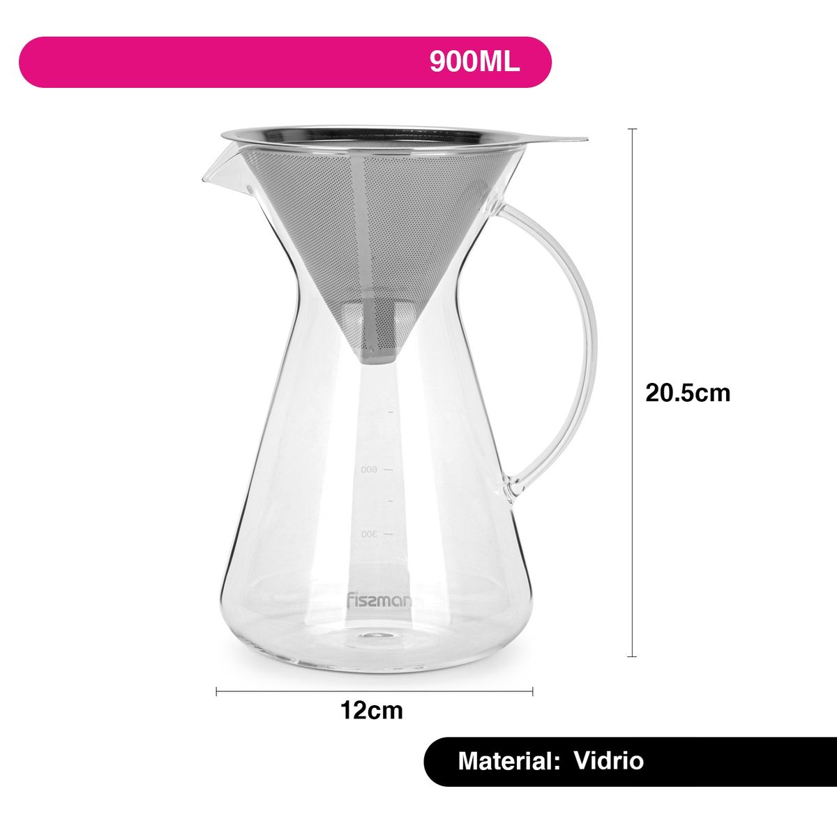 FISSMAN - Cafetera Manual Pour Over 900ml Filtro De Acero - Fissman