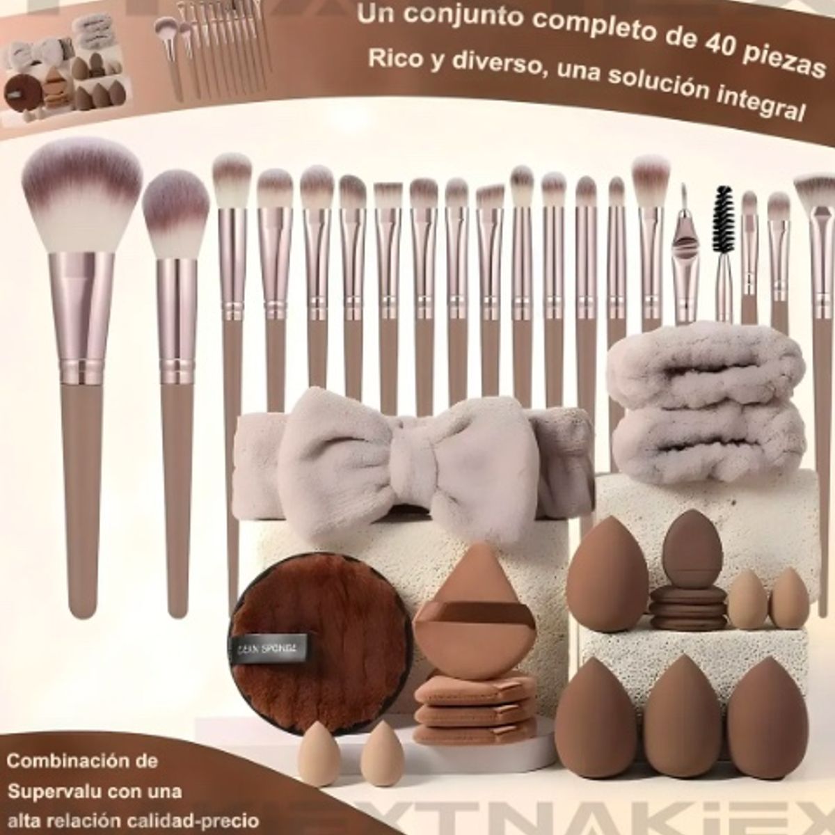 GENERICO - Set 40 Brochas Maquillaje Café