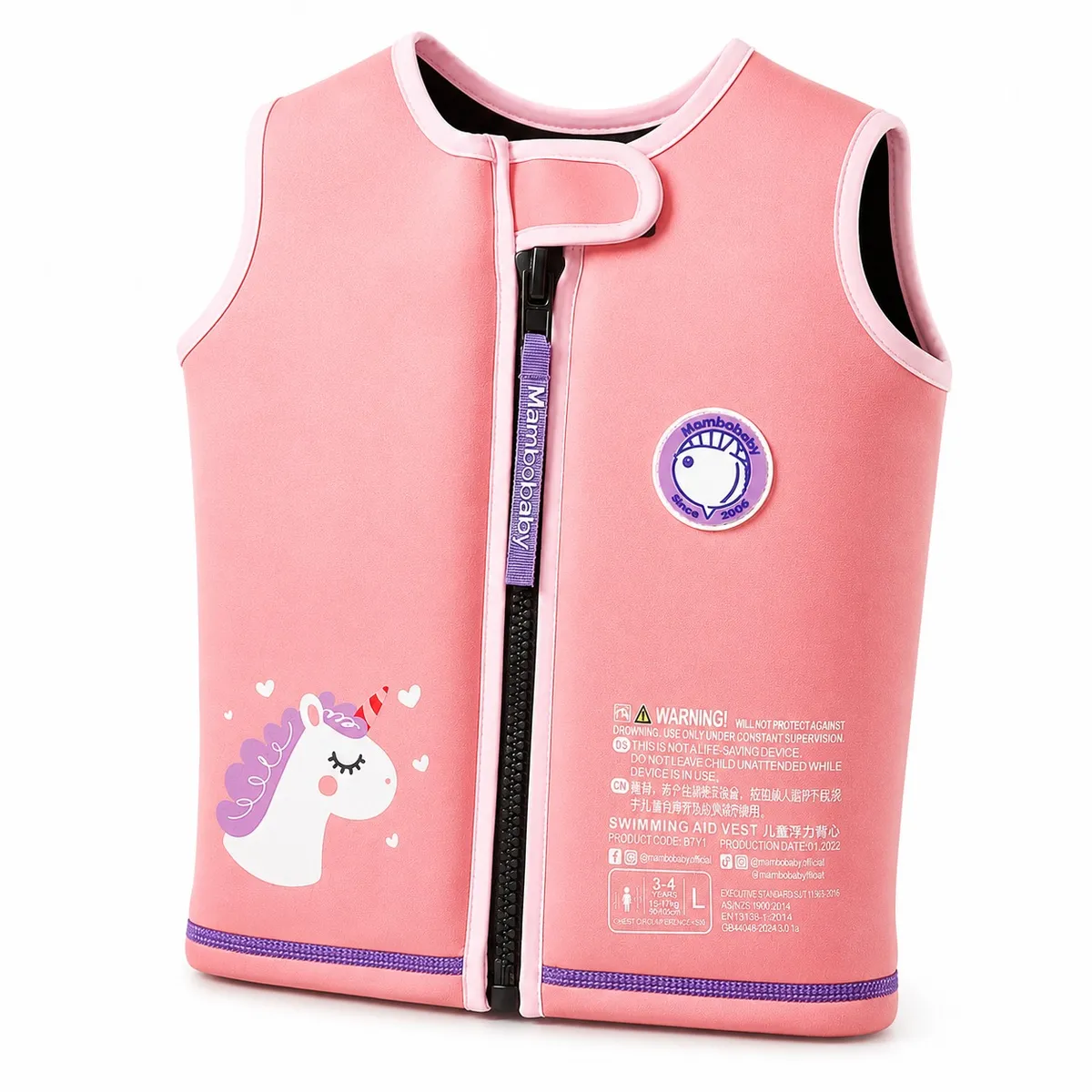 MAMBOBABY - Salvavidas de Natación Bebé Niña Mambobaby Rosado Neopreno con Flotación Integrada Talla M