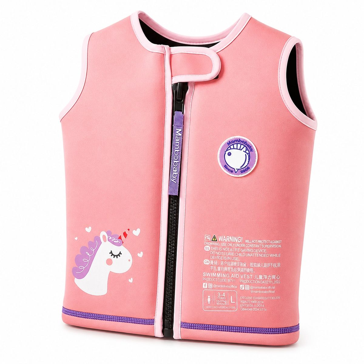 MAMBOBABY - Salvavidas de Natación Bebé Niña Mambobaby Rosado Neopreno con Flotación Integrada Talla M