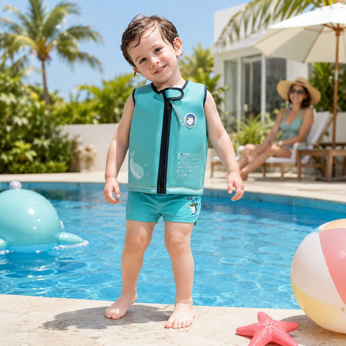 MAMBOBABY - Salvavidas de Natación Bebé Niño Mambobaby Verde Neopreno con Flotación Integrada Talla M