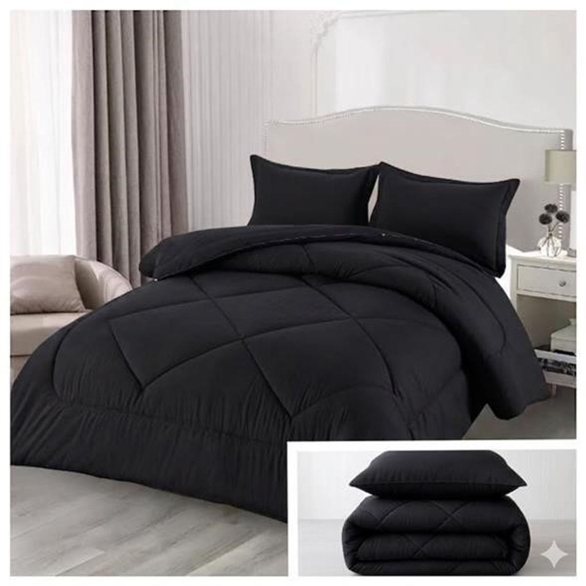 GENERICO - Edredon Nordico - Cobertor con funda de almohada 1 Plazas Negro