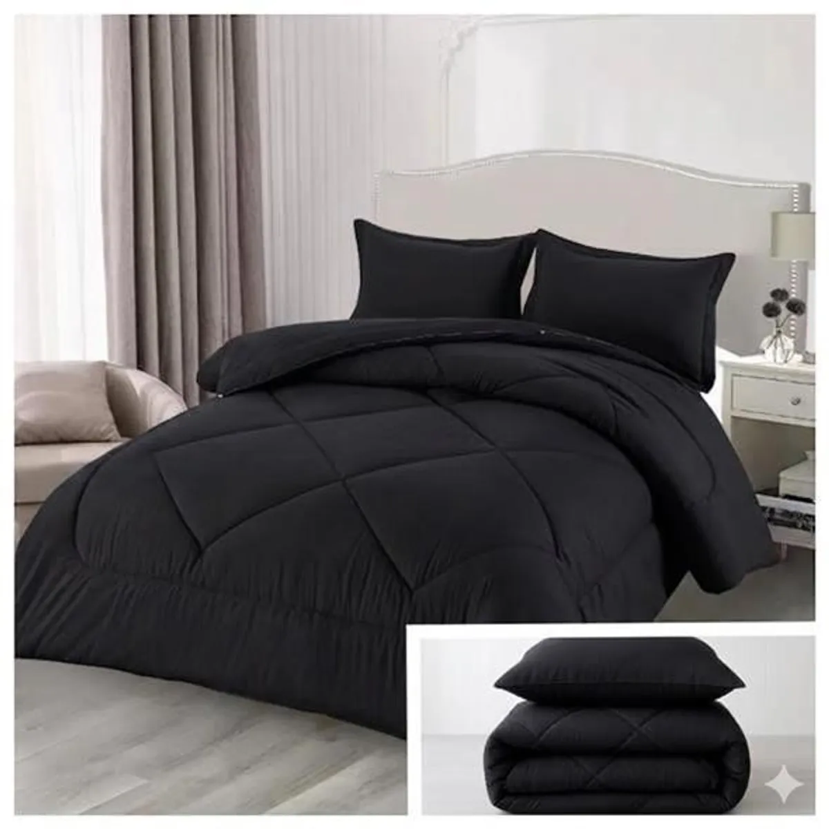 GENERICO - Edredon Nordico - Cobertor con funda de almohada 1 Plazas Negro
