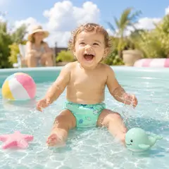 MAMBOBABY - Pañal de Natación Reutilizable Bebé Verde Estampado Ballenas Anti-Fugas