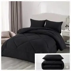 GENERICO - Edredon Nordico - Cobertor con funda de almohada 1,5 Plazas Negro