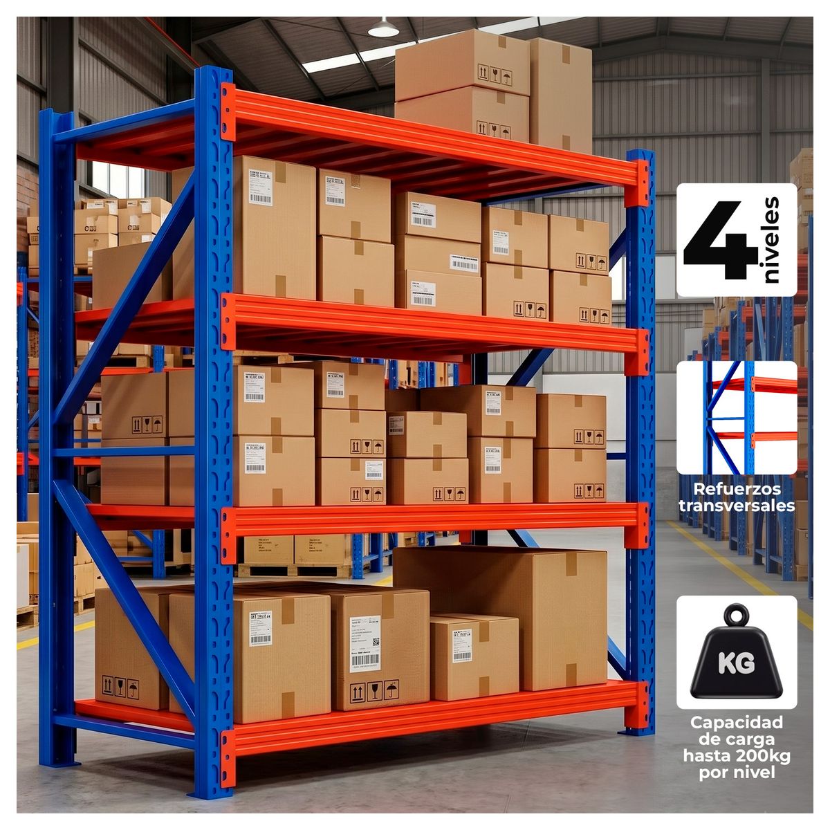 GLOBAL LATIN GROUP - Estante Rack Metálico Industrial 4 Niveles 200x200x40 Cm