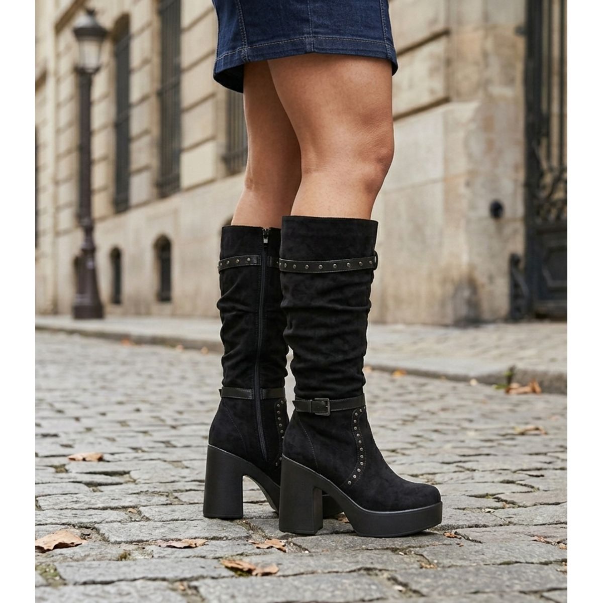 SNOOPY - Bota  Mujer Taco Alto con Plataforma en Gamuza M660