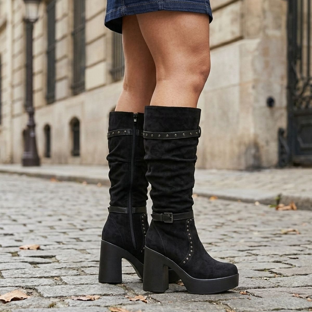 SNOOPY - Bota  Mujer Taco Alto con Plataforma en Gamuza M660