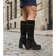 SNOOPY - Bota Mujer Taco Alto con Plataforma en Gamuza M660