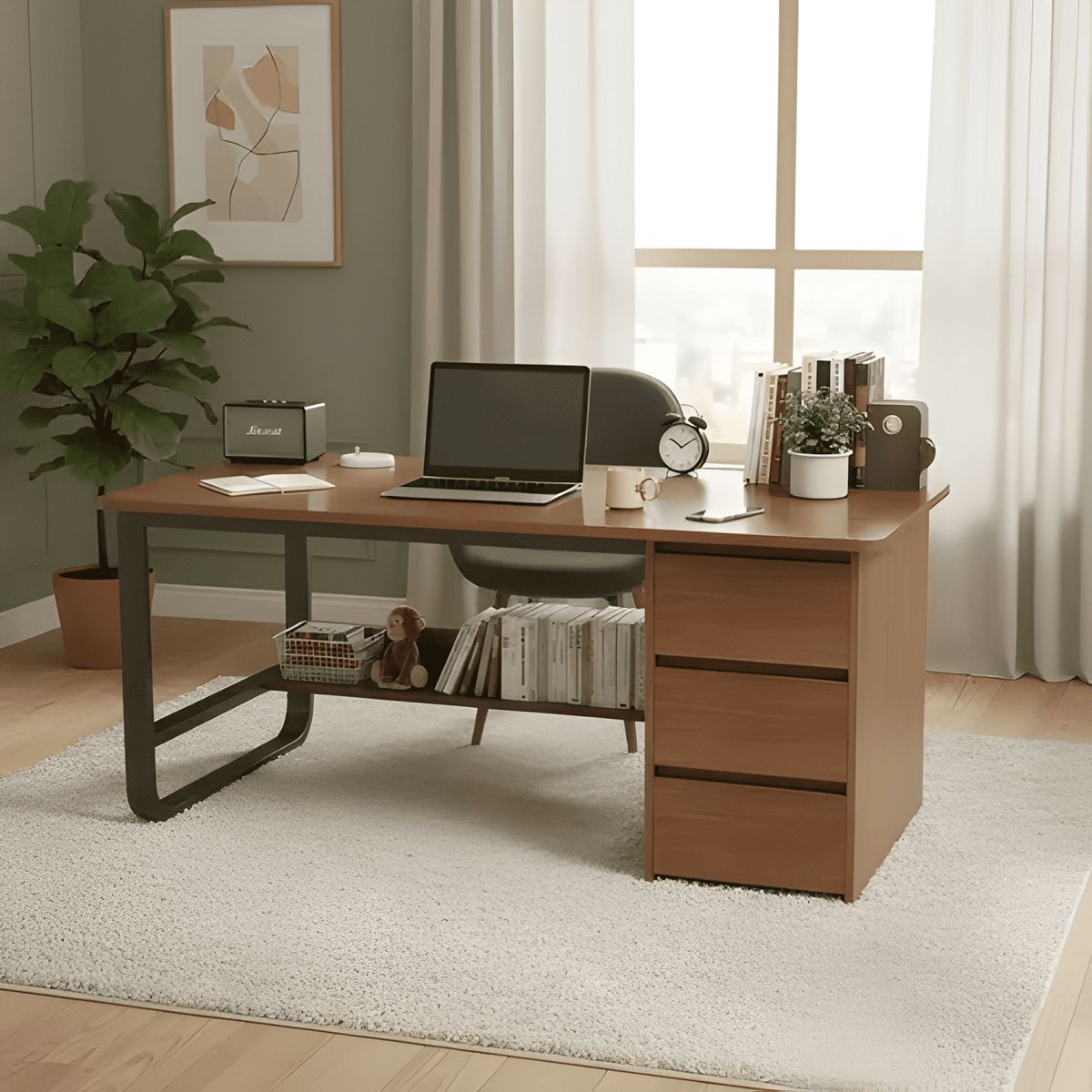 GENERICO - Escritorio con cajones de madera para oficina 100cm Marrón
