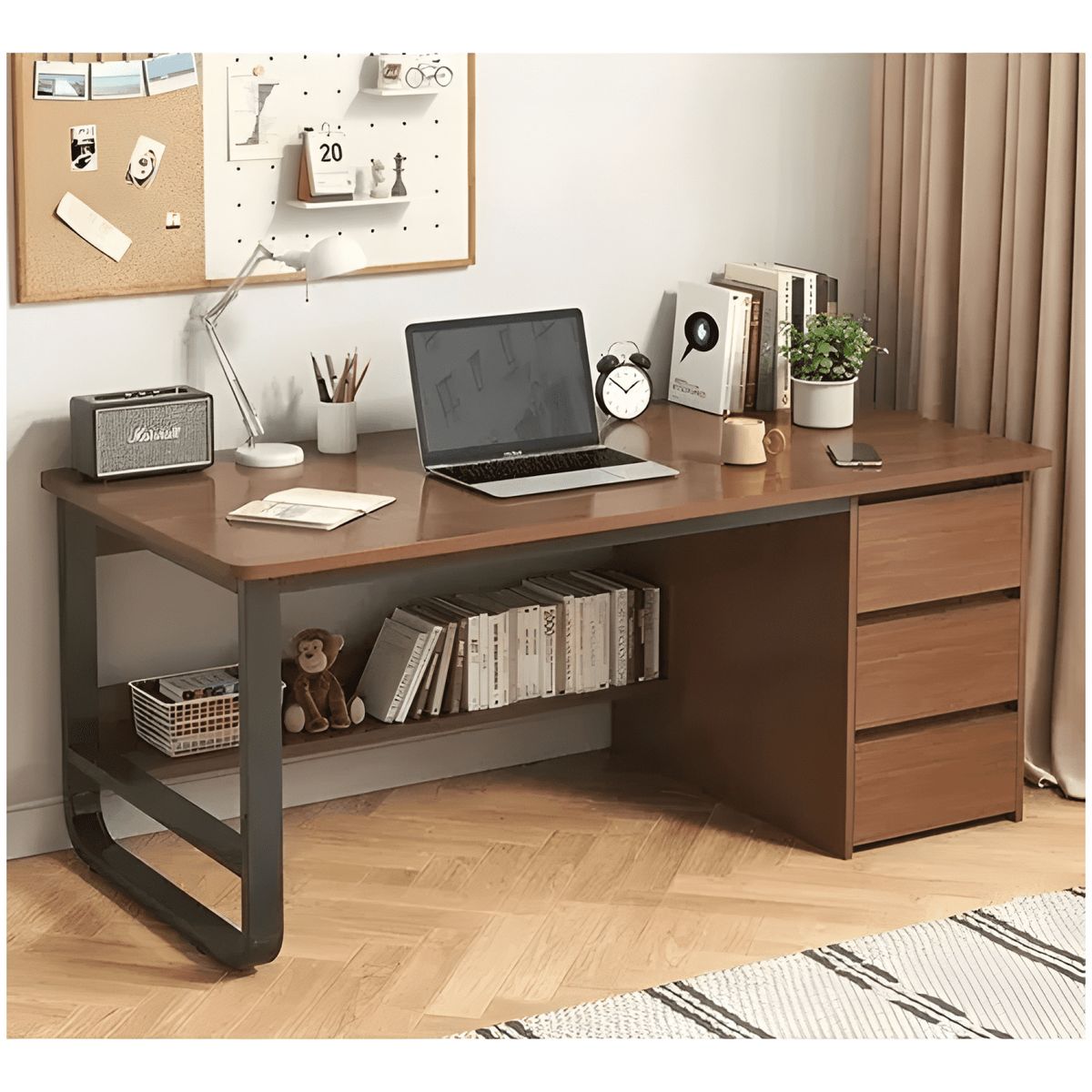 GENERICO - Escritorio con cajones de madera para oficina 100cm Marrón