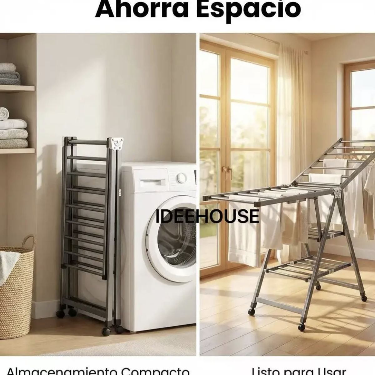 IDEEHOUSE - Tendedero Plegable Acero Inoxidable 170cm Gris Oscuro