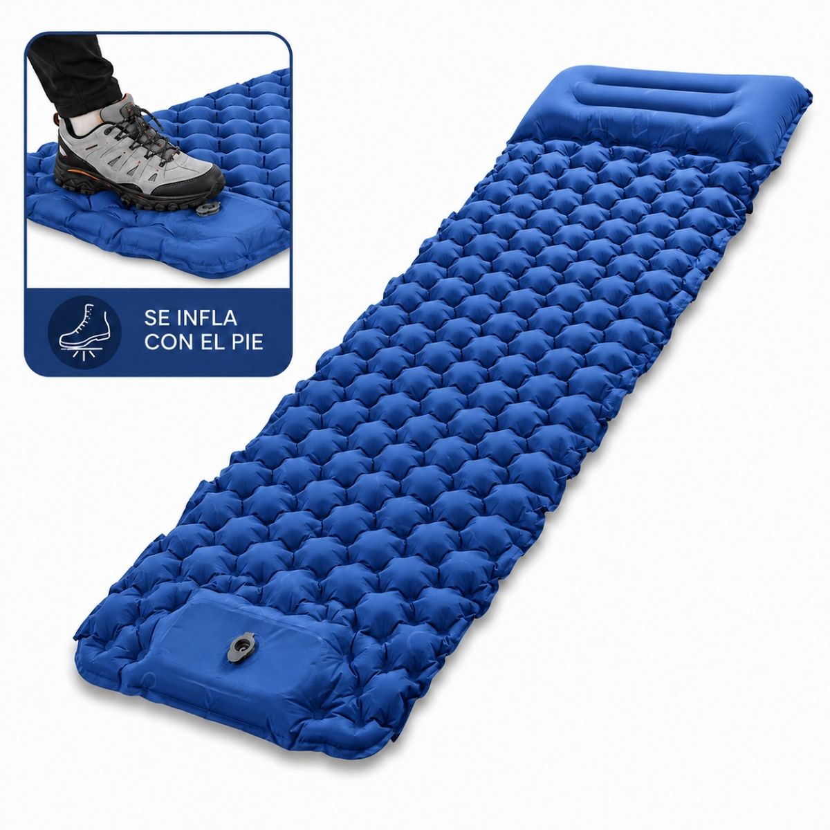 GENERICO - Colchoneta Camping Ultraligera TPU Impermeable Con Inflador azul
