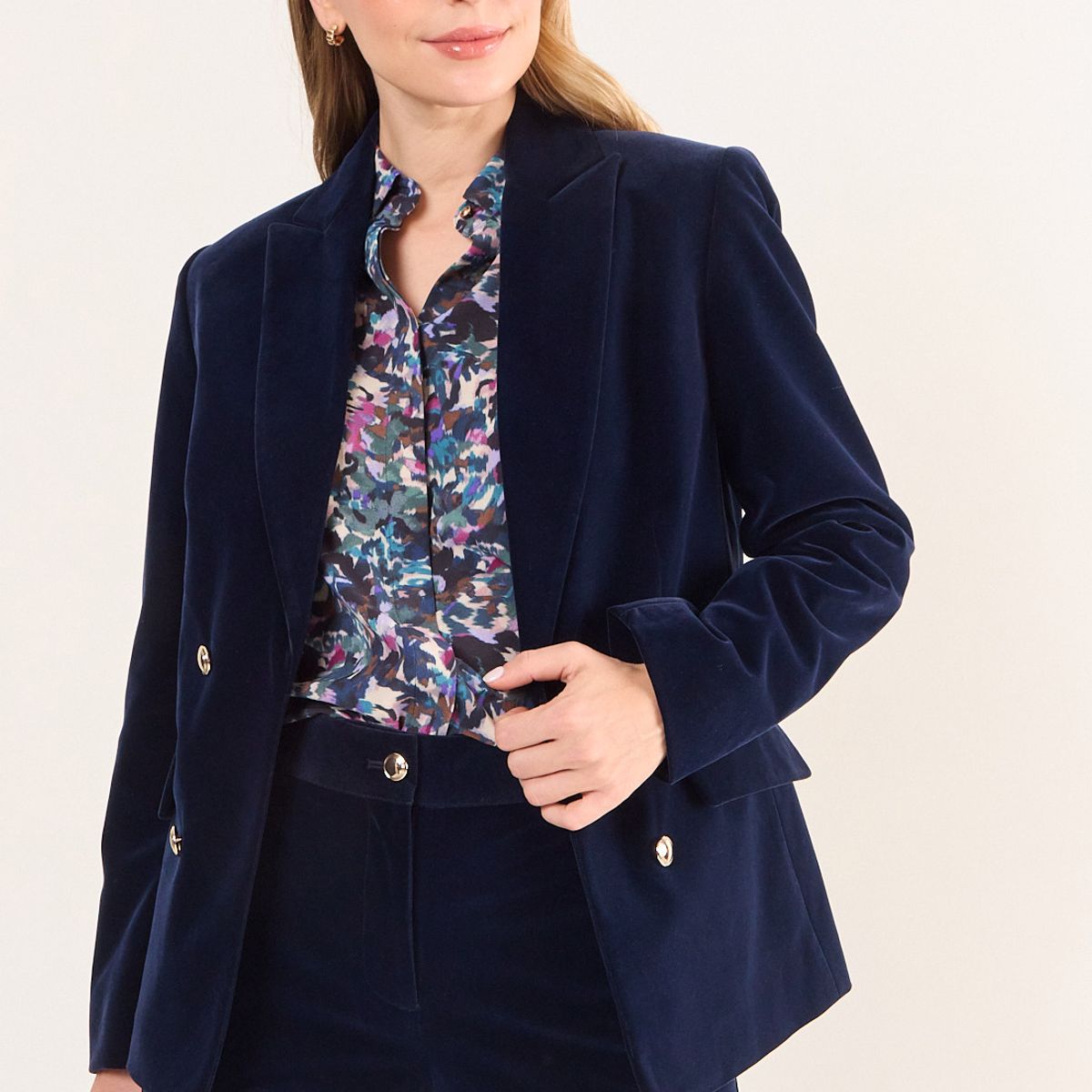 MA GRIFFE - Blazer Terciopelo Con Botones Decorativos Mujer Azul Magriffe