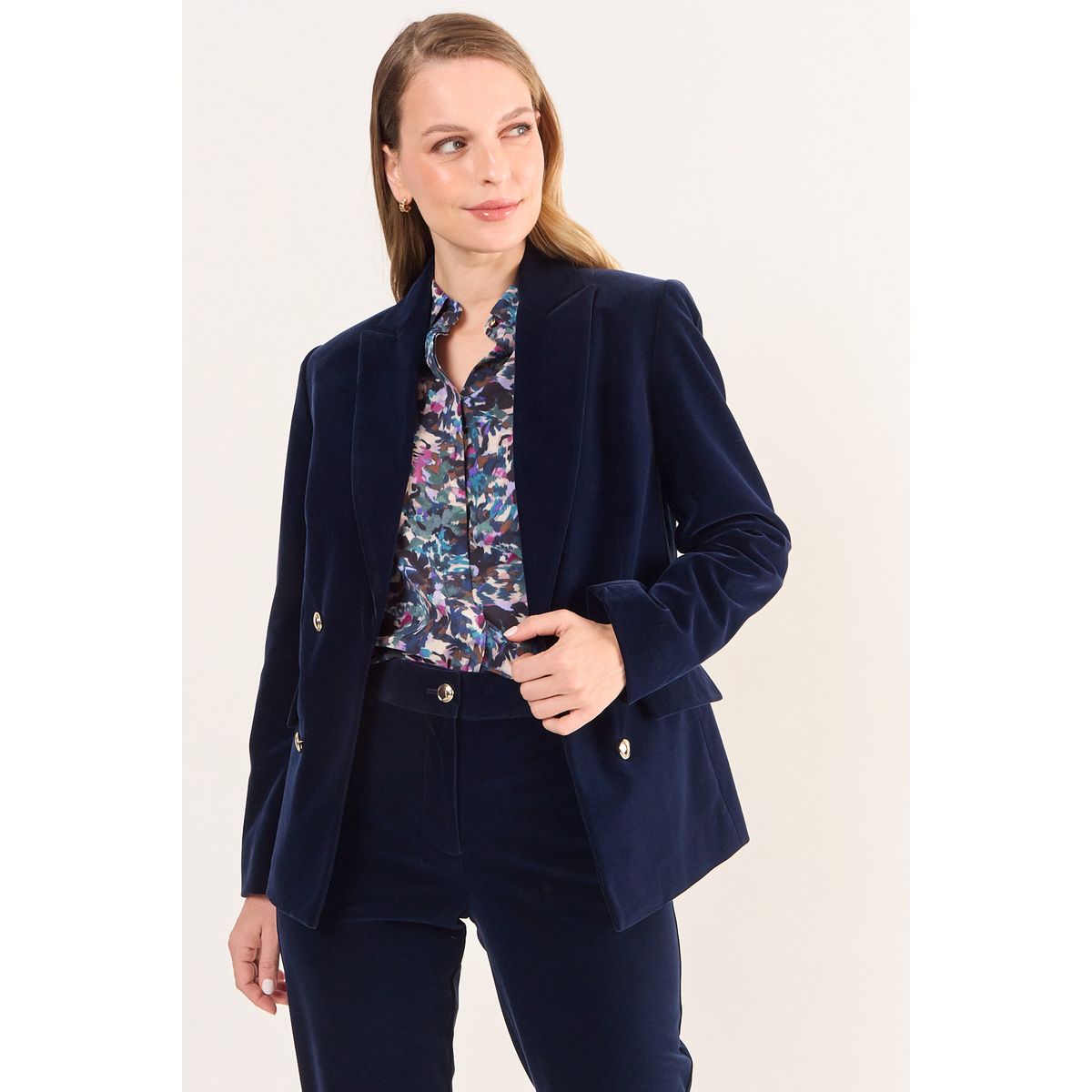 MA GRIFFE - Blazer Terciopelo Con Botones Decorativos Mujer Azul Magriffe