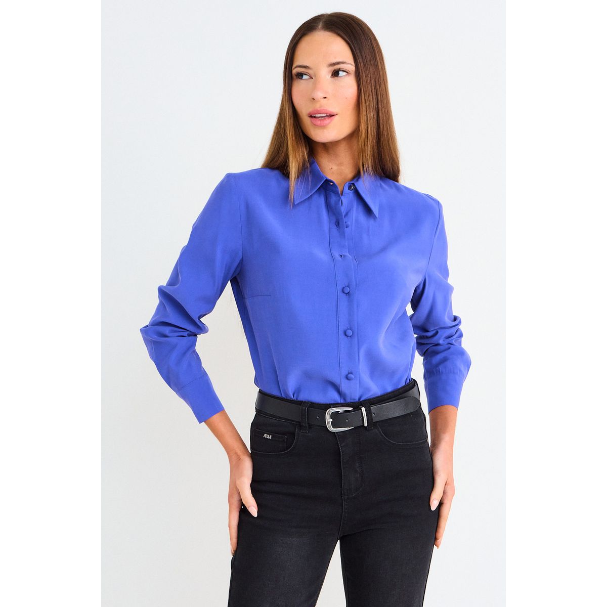 ASH - Blusa Lisa Camisera Mujer Azul Ash
