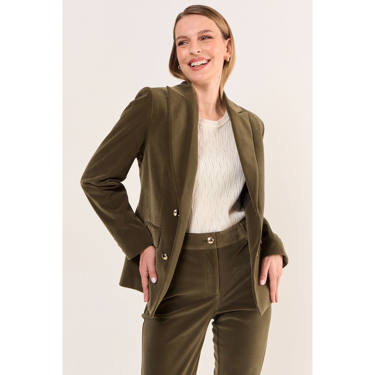 MA GRIFFE - Blazer Terciopelo Con Botones Decorativos Mujer Verde Oliva Magriffe