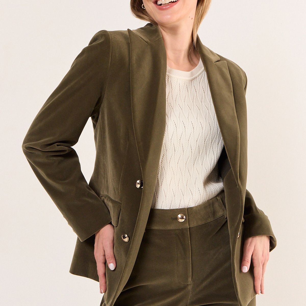 MA GRIFFE - Blazer Terciopelo Con Botones Decorativos Mujer Verde Oliva Magriffe