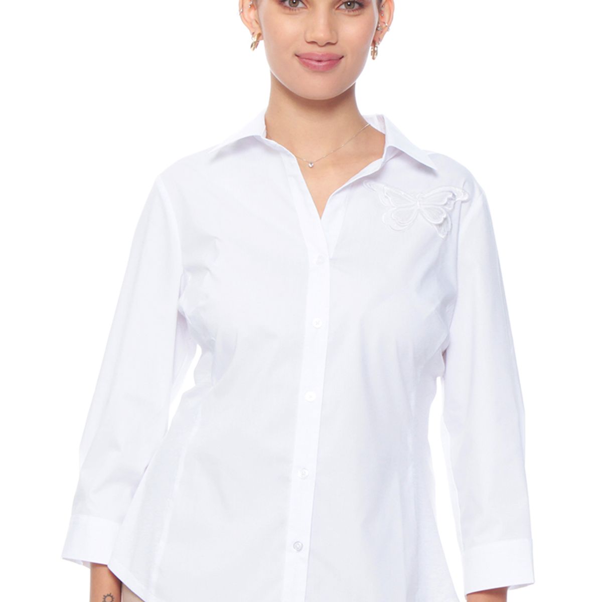 WADOS - BLUSA MANGA 3/4 ABOTONADA EN DELANTERO CON RIB EN COSTADO Y MARIPOSA