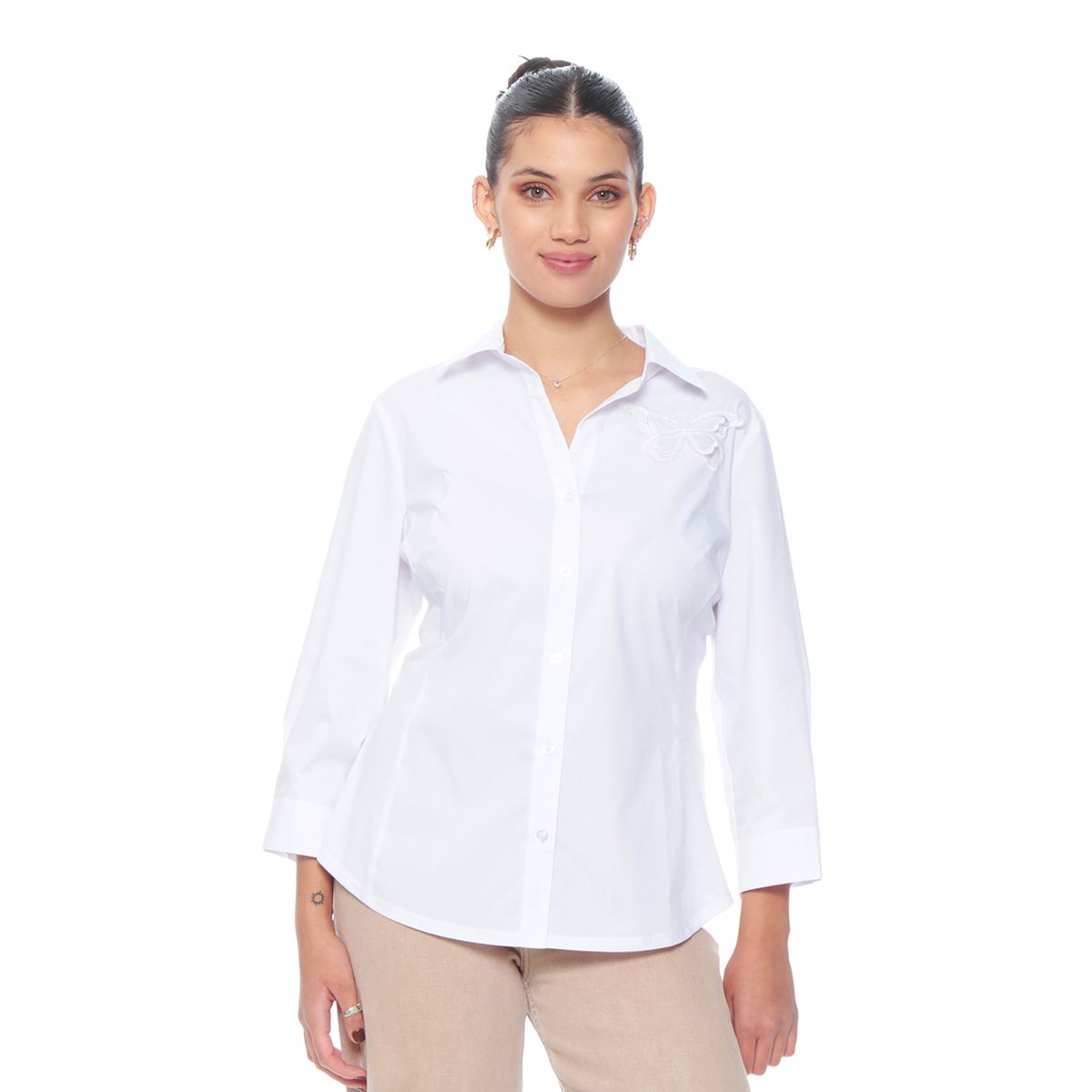 WADOS - BLUSA MANGA 3/4 ABOTONADA EN DELANTERO CON RIB EN COSTADO Y MARIPOSA