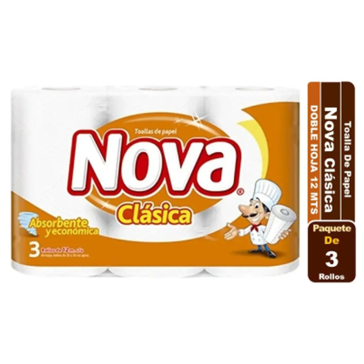 NOVA - Toalla De Papel Nova Clásica Doble Hoja 3 Rollos