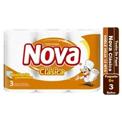 NOVA - Toalla De Papel Clásica Doble Hoja 3 Rollos