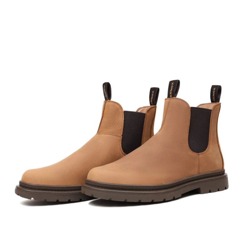 Botín Cuero Chelsea Hombre Café Camel Antideslizante Original 2 Outdoor