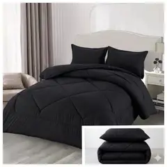 GENERICO - Edredon Nordico Plumon de microfibra con Funda de Almohada 1 plaza Color Negro