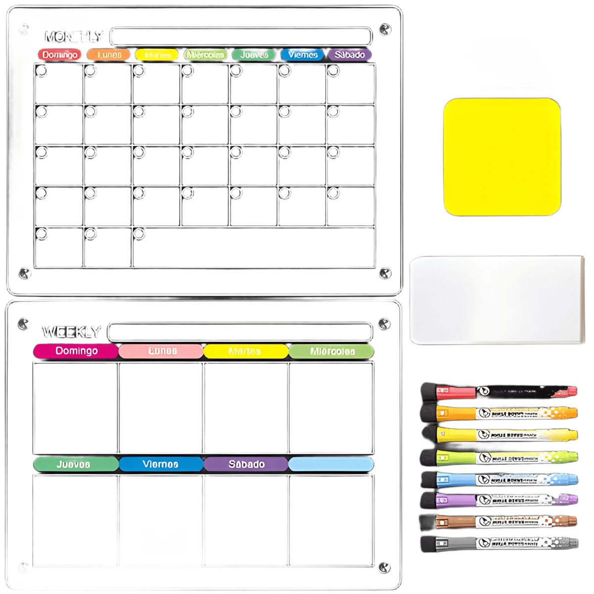 GENERICO - Pack 2 pizarras planner mensual - semanal, imán refrigerador