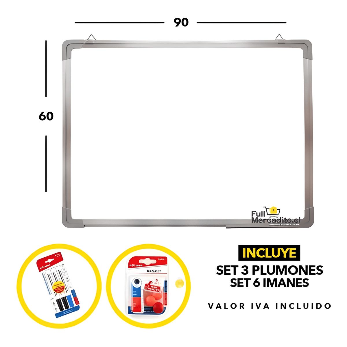 GENERICO - Set pizarra acrílica blanca 60x90- 3 marcadores - 6 imanes
