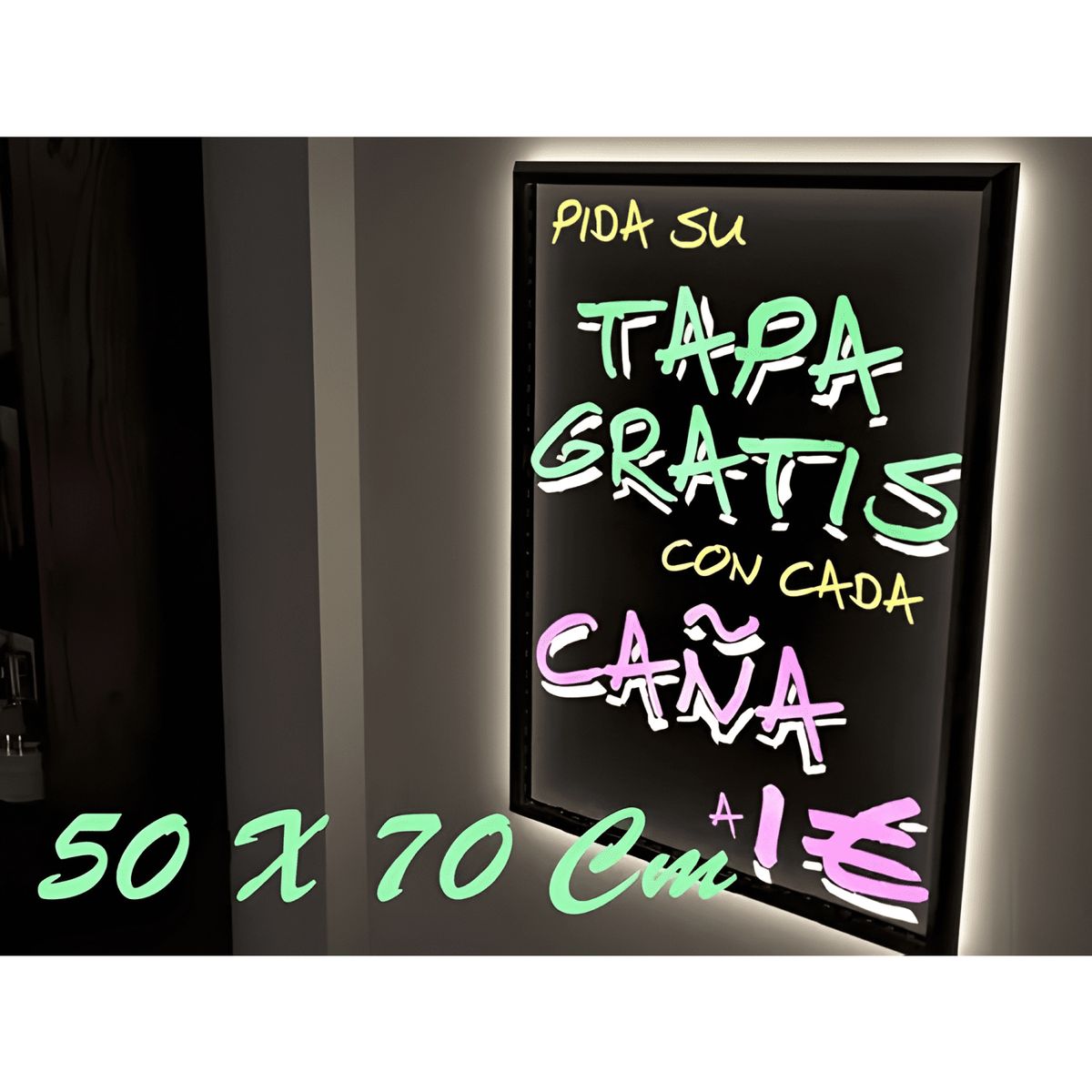 GENERICO - Pizarra LED luminosa 50 x 70 cm + 6 plumones, paño y control