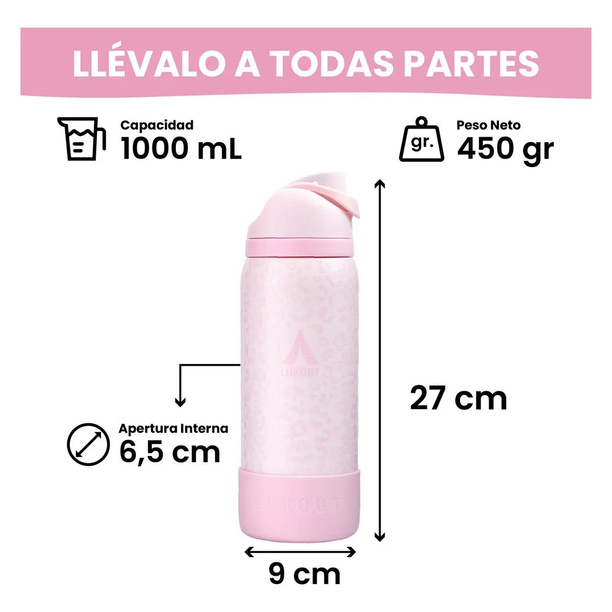 GENERICO - Termo Agua Boca Flip 1lt Doble Bombilla Frío Calor Acero Inox Color Animal Pink Animal Print BELUG