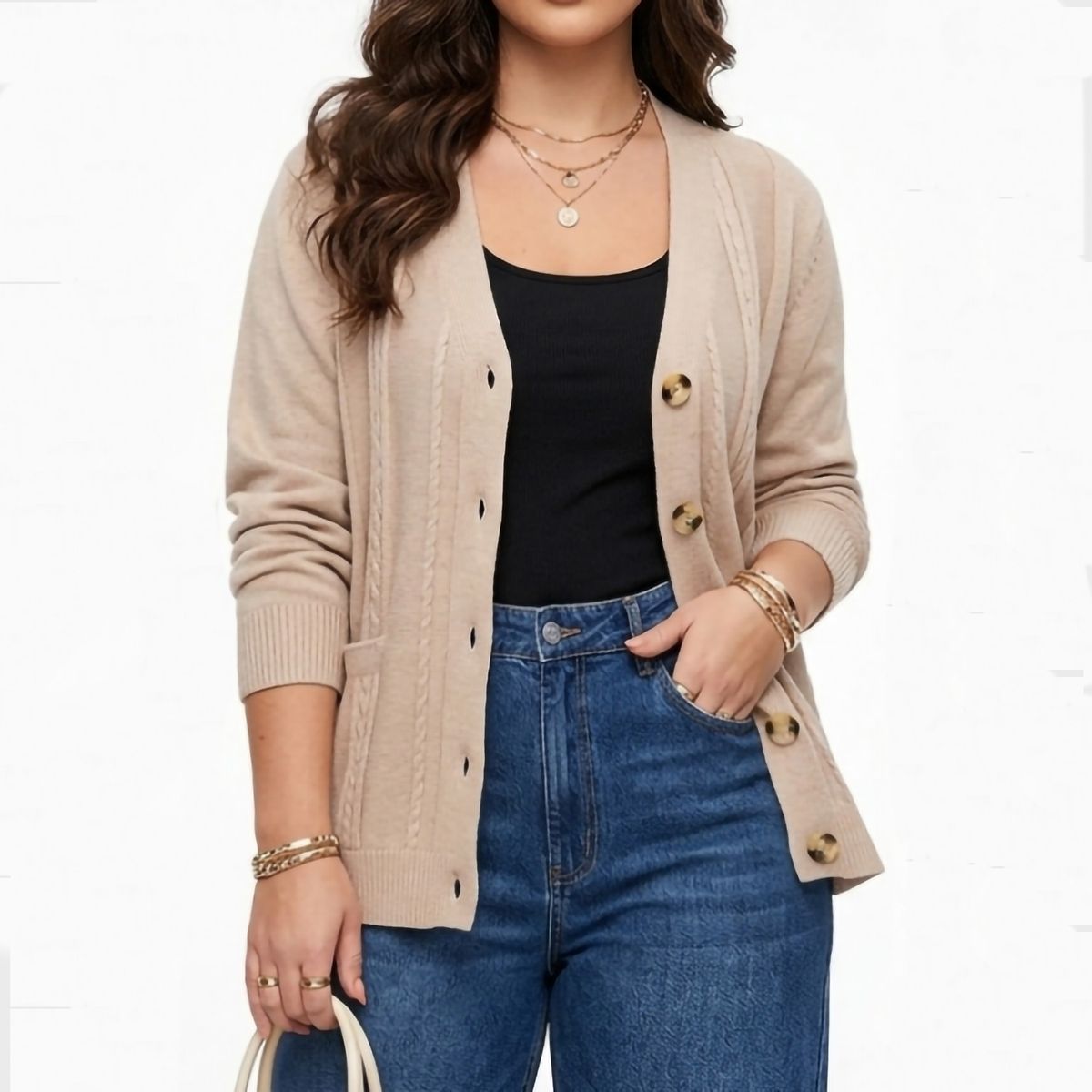 HIPSY SWIMWEAR - Cardigan Sweater Con Botones Bolsillos Chaleco Tejido Mujer