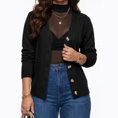 HIPSY SWIMWEAR - Cardigan Sweater Con Botones Bolsillos Chaleco Tejido Mujer