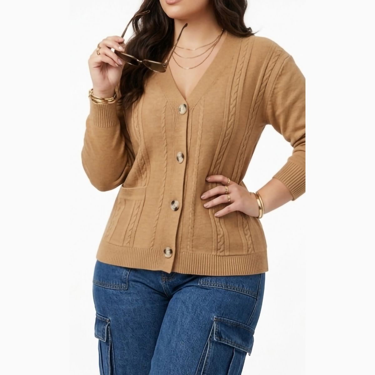 HIPSY SWIMWEAR - Cardigan Sweater Con Botones Bolsillos Chaleco Tejido Mujer